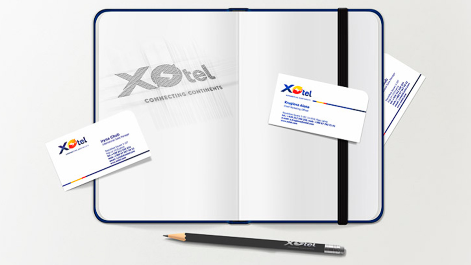 Логотип на визитках Xotel © Креативное агентство KENGURU